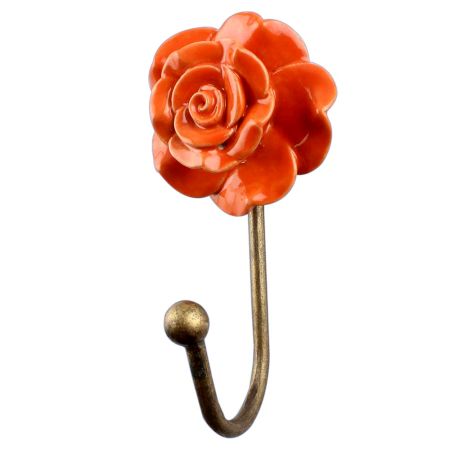 Orange Rose Flower Ceramic Wall Hook